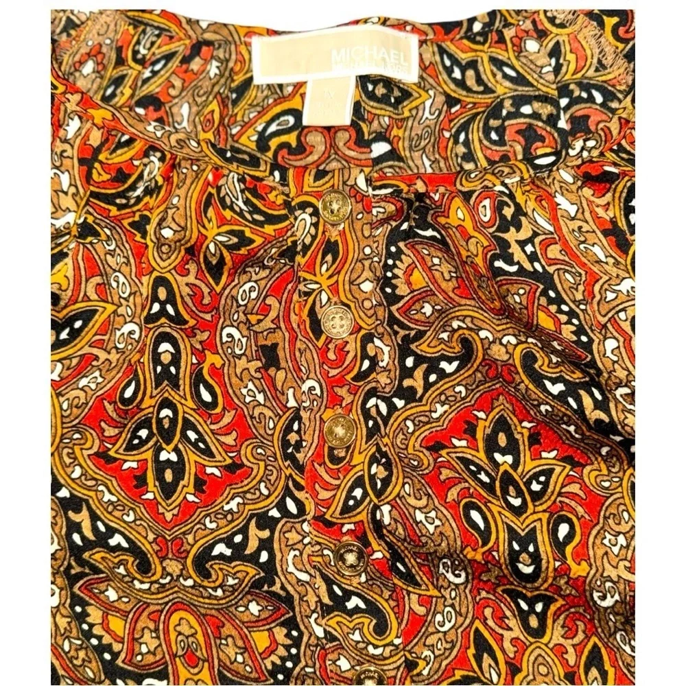 Michael Kors 1X Plus Size Boho Paisley Blouse Three Quarter Sleeve NWOT